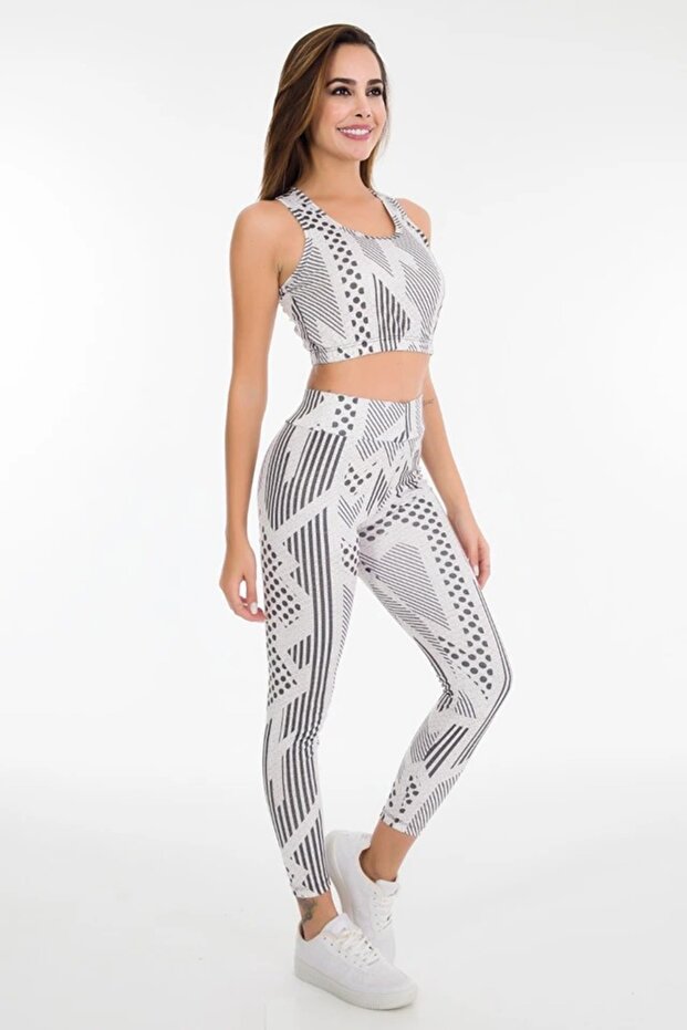 White Gray Sports Tights Bustier Set