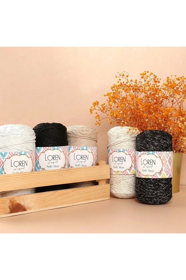 Loren Soft Star Makrome İpi Sarı Simli Krem RM103 - 3
