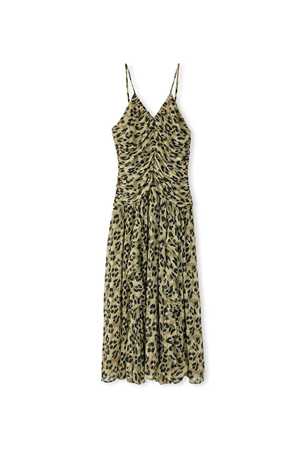 Leopar desen drapeli elbise - 3