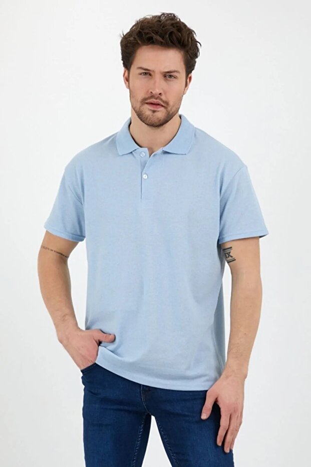 Regular Fit Men's Polo Neck Baby Blue T-Shirt