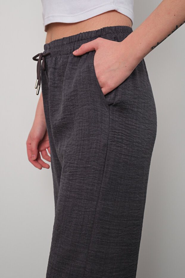 Women's Anthracite Linen Blend Loose Pants Loose Fit Fit Waist Elasticated Casual Fit Style Cut