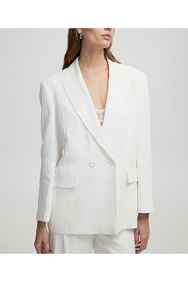 Triko şerit aplikeli blazer - 1