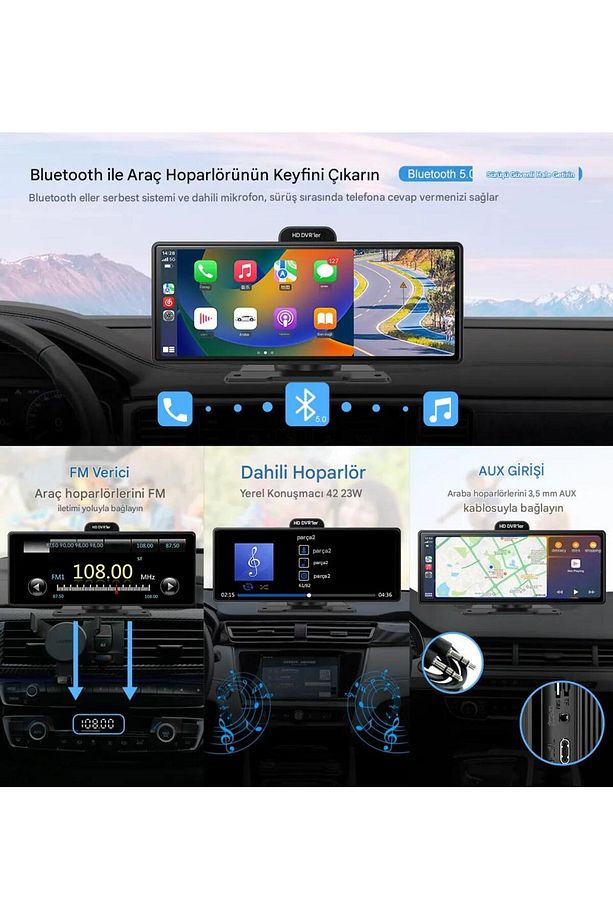 10.26 Inç Araç Multimedya Oynatıcı 1600x600 Ekran Yansıtma Çift Kamera Android Auto & Carplay 64gb - 3