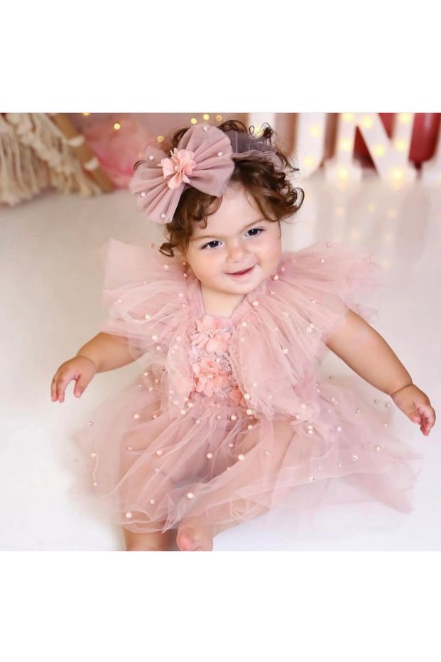 Baby Girl Pearl Birthday and Cake Smash Photoshoot Romper Without Bandana