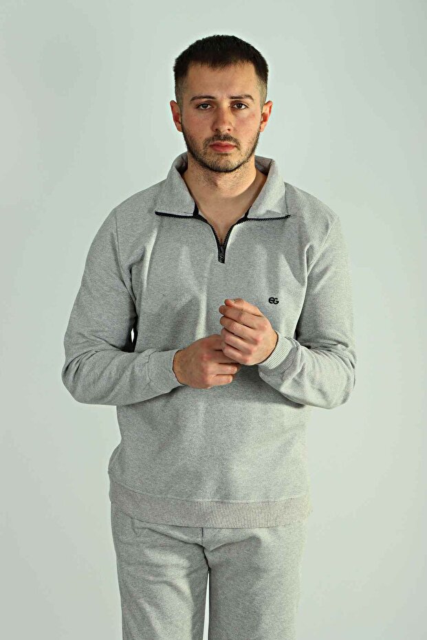 Pique Half Zipper Sweat - Light Gray