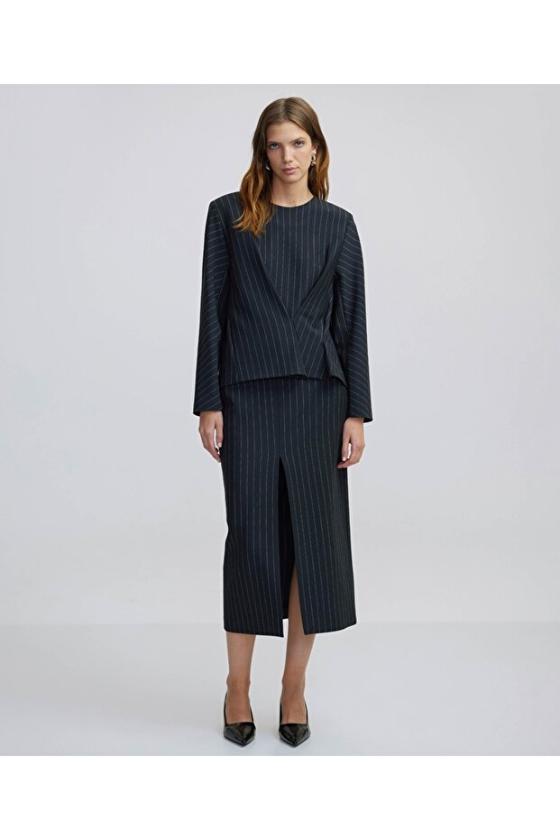 Drapeli çizgi desen bluz - 2