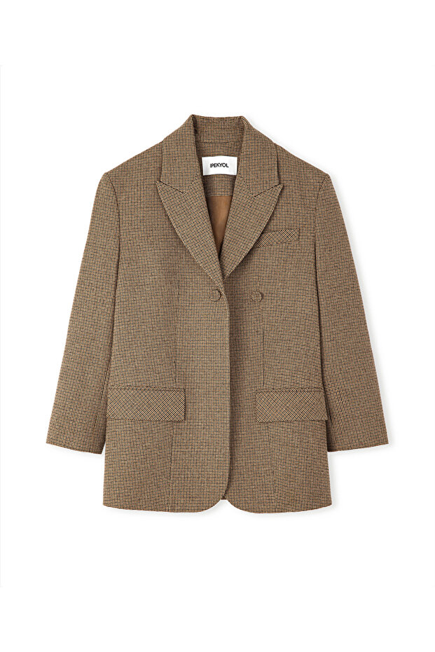 Mini ekose desen blazer - 3