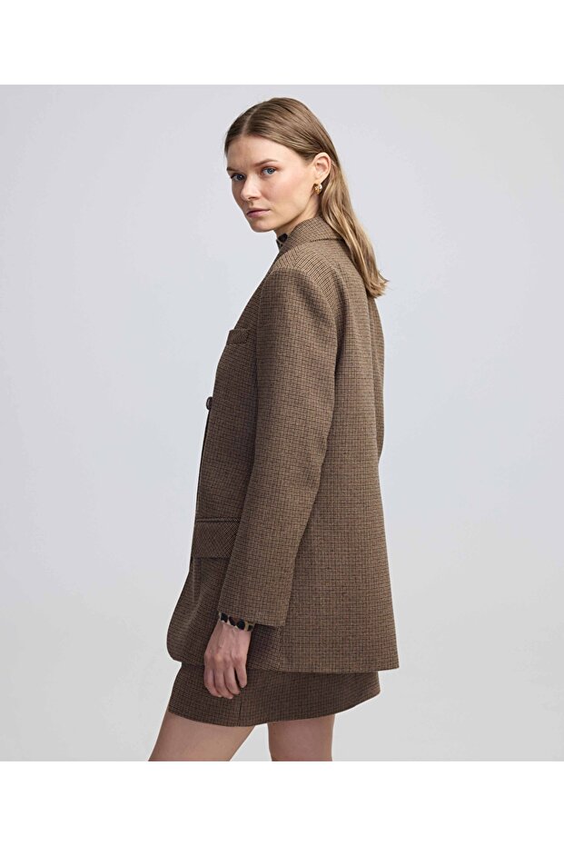 Mini ekose desen blazer - 5