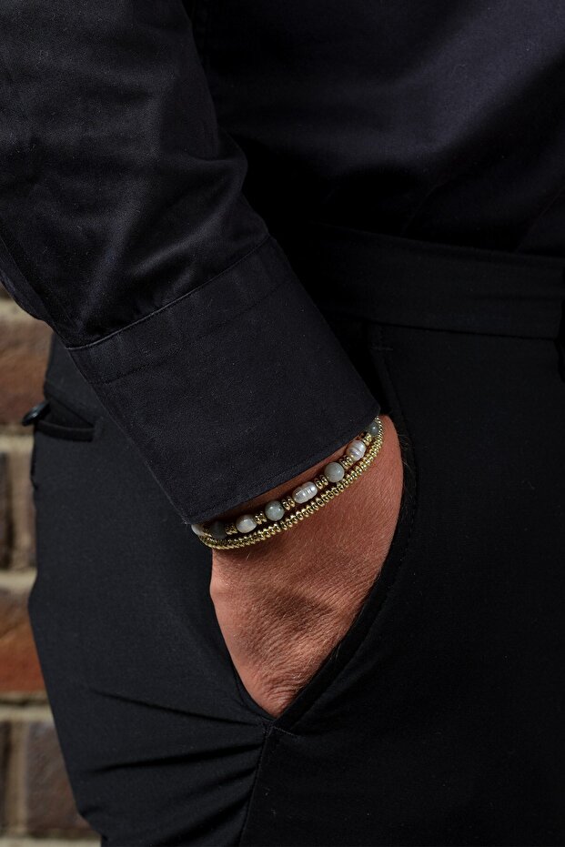Elegant and Protective: Pearl, Labradorite & Hematite Natural Stone Bracelet