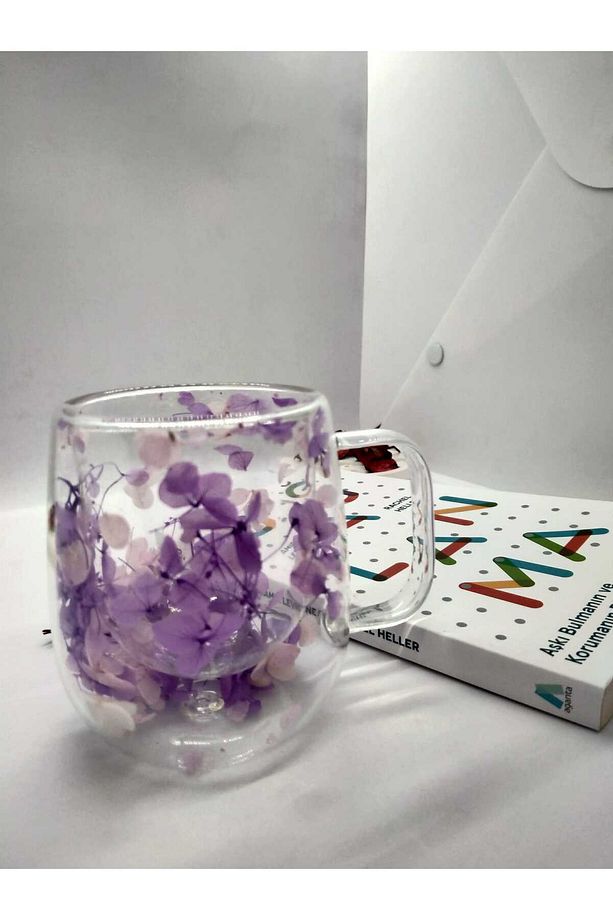 Isıya Dayanıklı Çift Cidarlı Kurutulmuş Canlı Çiçekli Kupa - 3