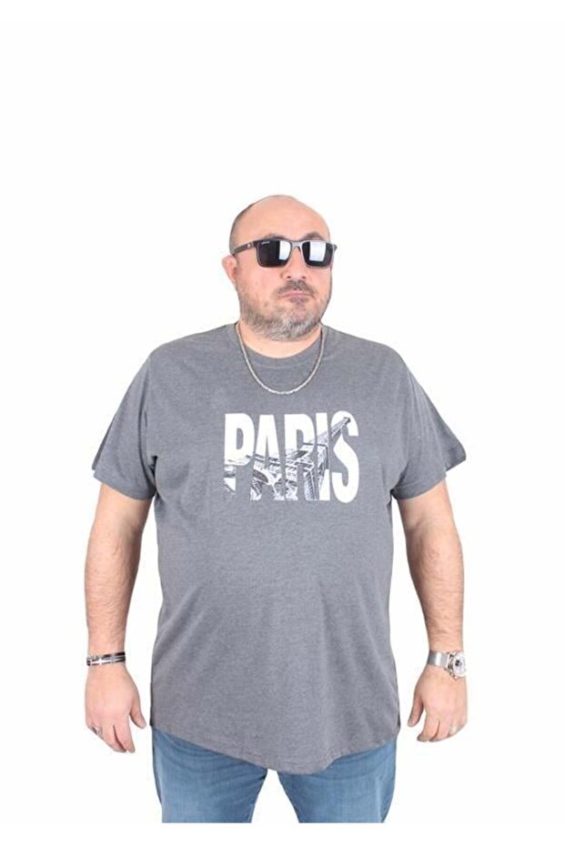 Men's Big Size Crew Neck T-Shirt Paris 25179 Anthracite Melange