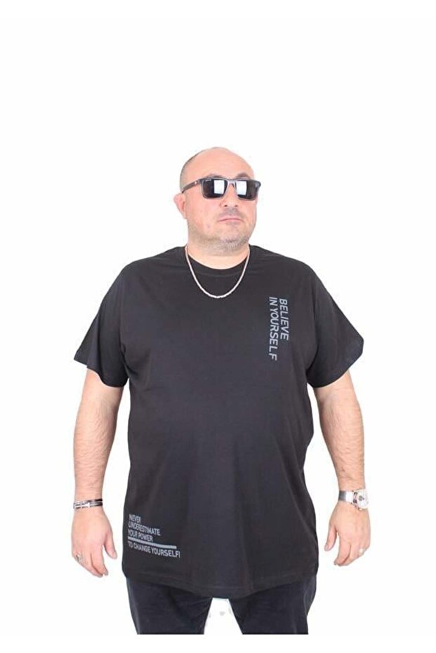 Men's Large Size Crew Neck T-Shirt Believe 25157 Black