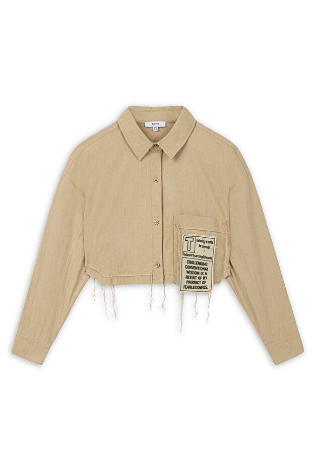 Slogan patch'li crop gömlek - 3