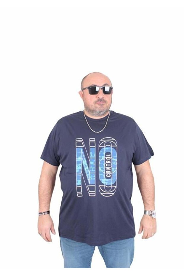 Men's Big Size Crew Neck T-Shirt No Control 25172 Navy