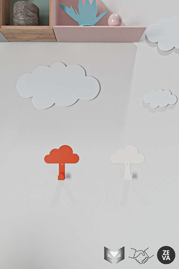 1 Cream 1 Orange Metal Cloud Shape 2 Pcs Hangers for Children's Rooms - Durable Wall Mounted Hanger