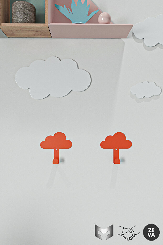 2 Metal Cloud-Shaped Hangers for Orange Children's Rooms - Durable Design Wall Mounted Hanger
