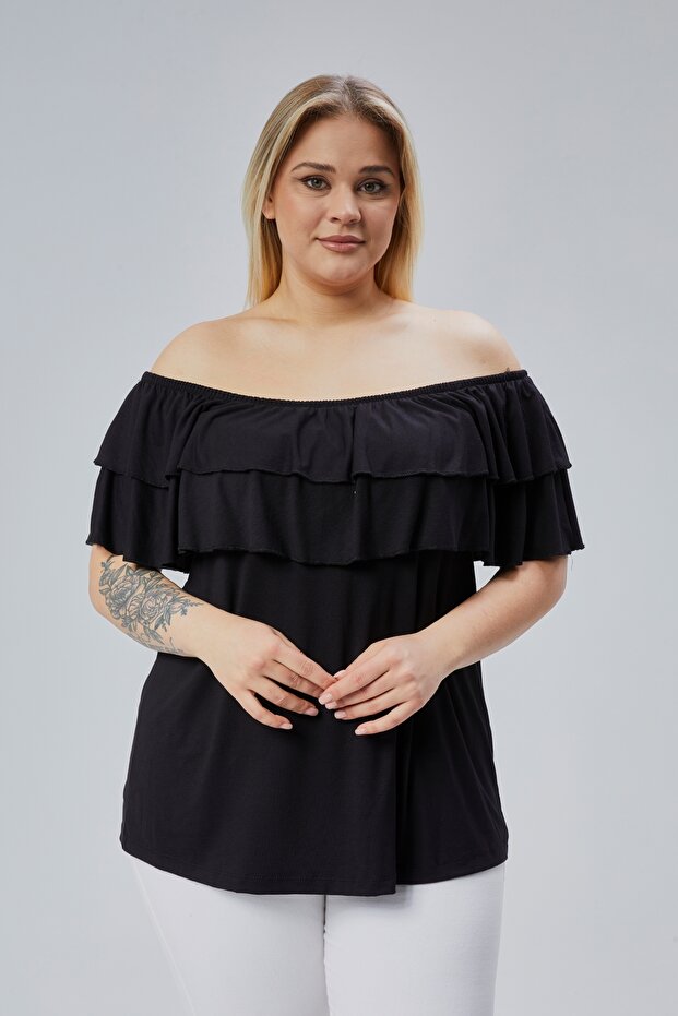Plus Size Madonna Collar Viscose Blouse