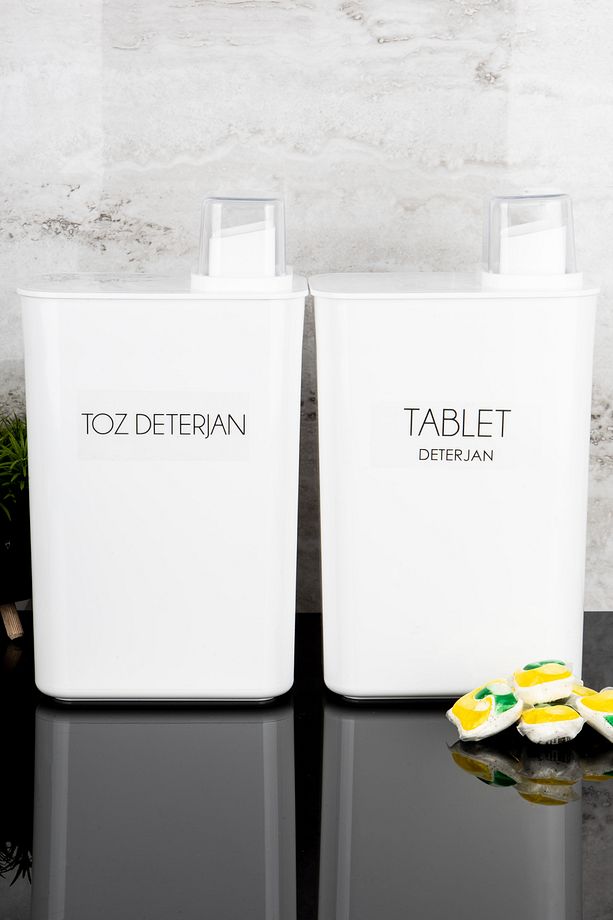 2'li Kendinden Ölçekli Deterjan Kutusu Seti Toz Deterjan Tablet Deterjan Etiketli 3000ml Deterjanlık - 2