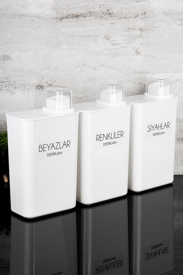 3lü Kendinden Ölçekli Deterjanlık Kutusu Seti Renkliler Beyazlar Siyahlar Deterjan Etiketli 3000ml - 1