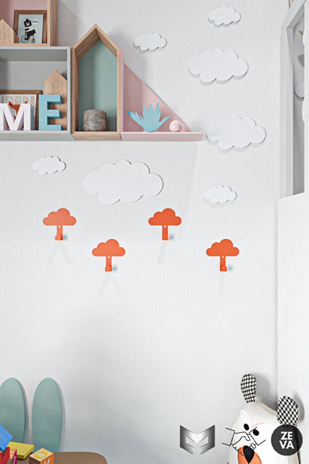 Metal Cloud-Shaped 4 Pcs Hangers for Orange Children's Rooms - Durable Design Wall Mounted Hanger