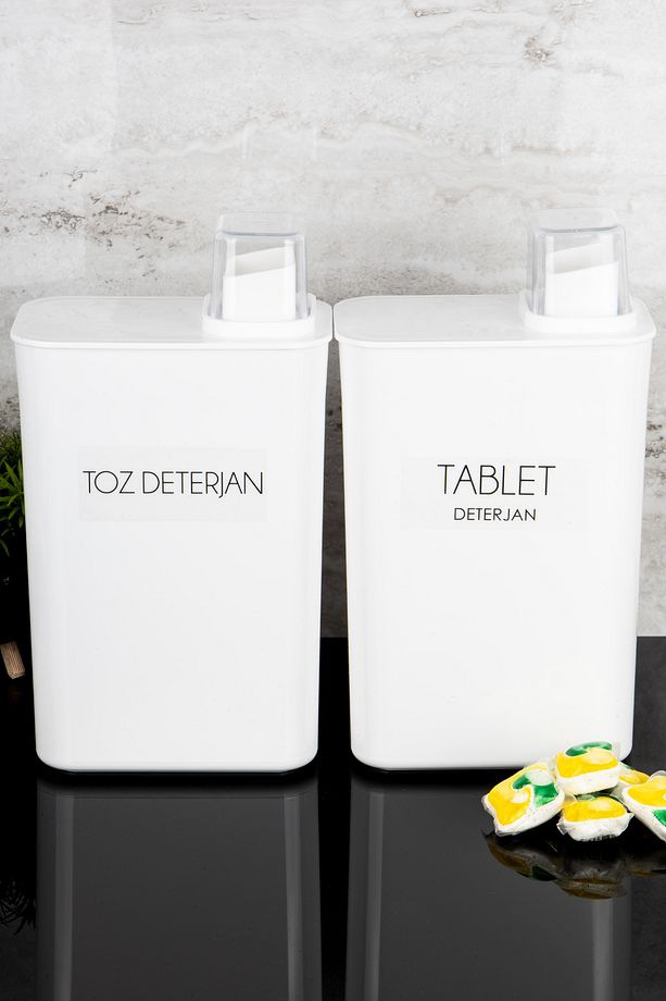 2'li Kendinden Ölçekli Deterjan Kutusu Seti Toz Deterjan Tablet Deterjan Etiketli 3000ml Deterjanlık - 5
