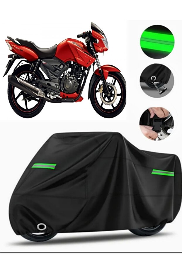 Tvs Apache Rtr 150 Compatible Motorcycle Tarpaulin Premium (Lock Compatible)- Black - Mpro9002