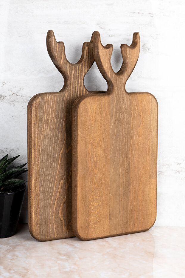 2-Piece Wooden Deer Cutting Board Cheese Presentation Serving Board Natural Wooden Presentation Rack with Deer Figure