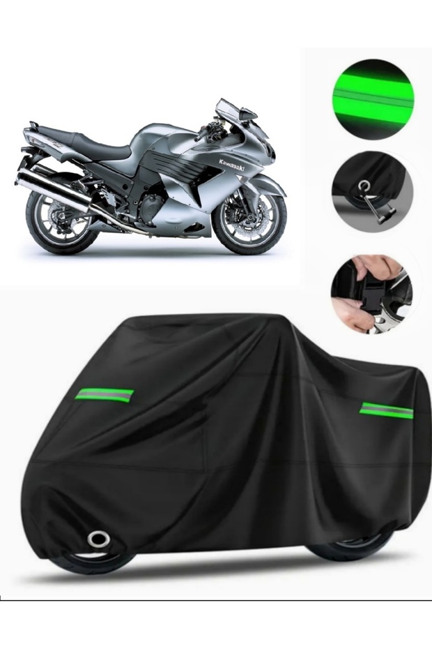 Kawasaki Zzr 1400 Abs Compatible Motorcycle Tarpaulin Premium (Lock Compatible)- Black - Mpro9002