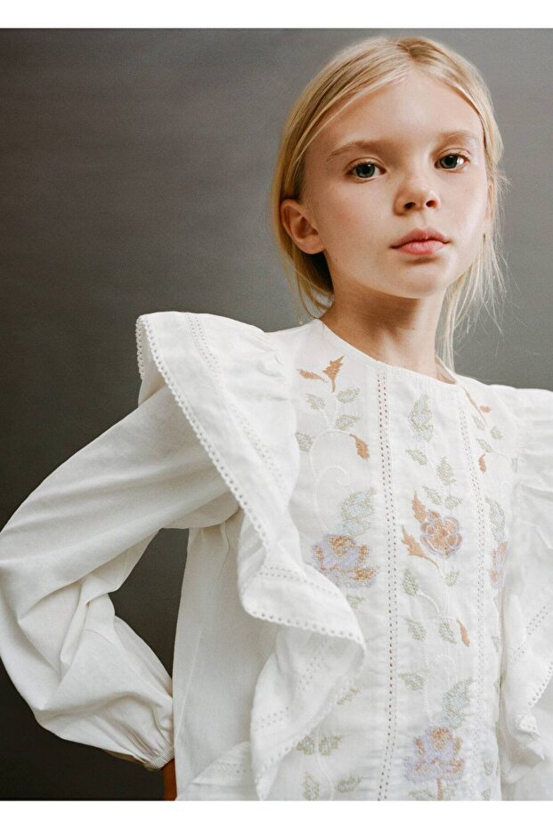 Çiçek işlemeli bluz - 5