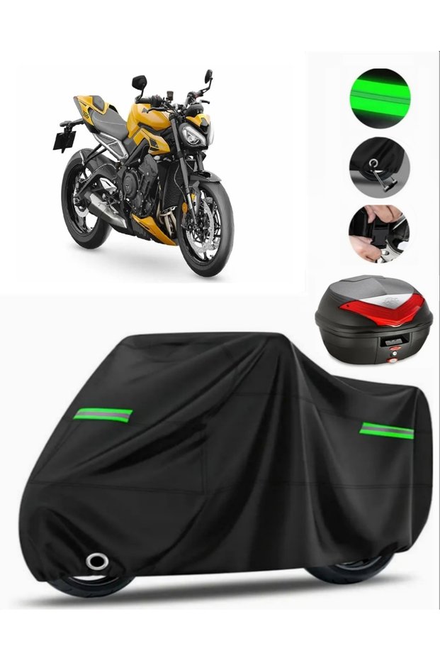 Triumph Street Triple Rs Rear Bag Compatible Motorcycle Tarpaulin Premium (Lock Compatible)-Black