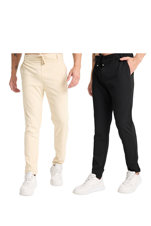 Men's Trousers Elastic Waist Lycra Folded Leg Jogger Style