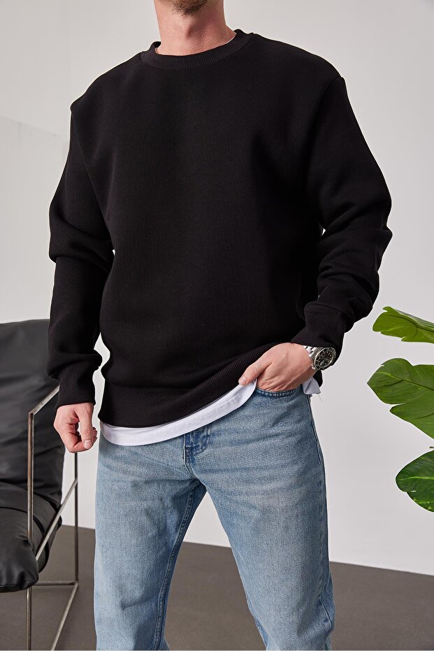 Basic Siyah Şardonlu Sweatshirt - 2