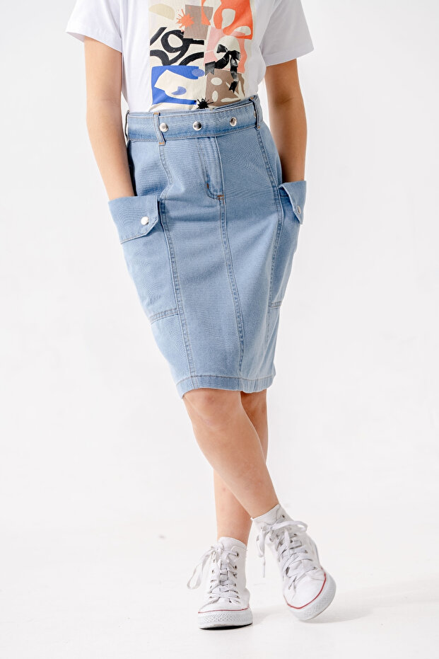 Girl's Side Pocket Denim Skirt 2954