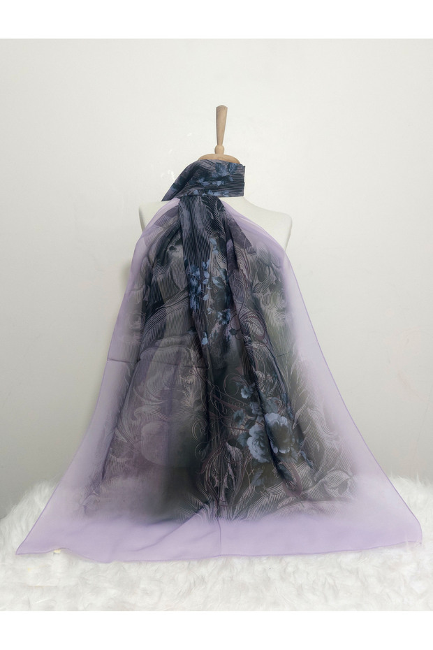 Patterned Chiffon Shawl Gradient Floral Mode - 1
