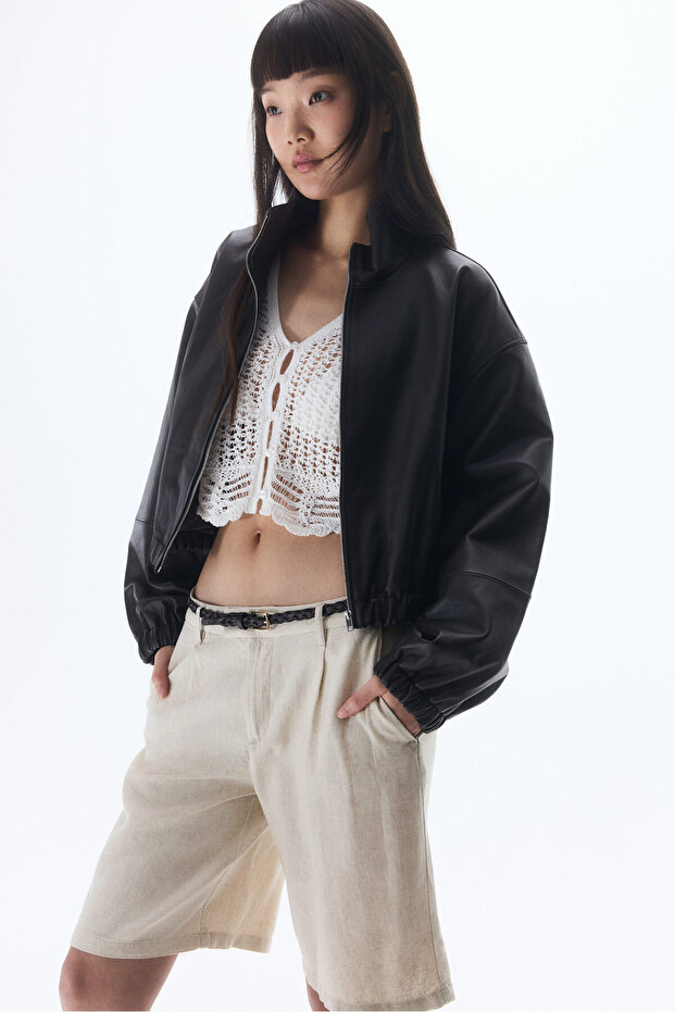 Keten Karışımlı Diz Boyu Şort - 1