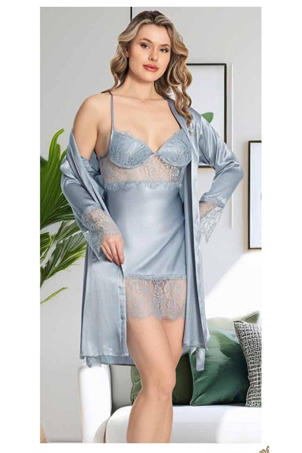 Women's Satin Lace Detailed 6-Piece Dowry Nightgown Set Th0Cl7Vr3Jrm