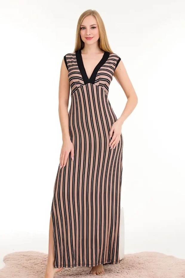 Brown Long Combed Cotton Nightgown