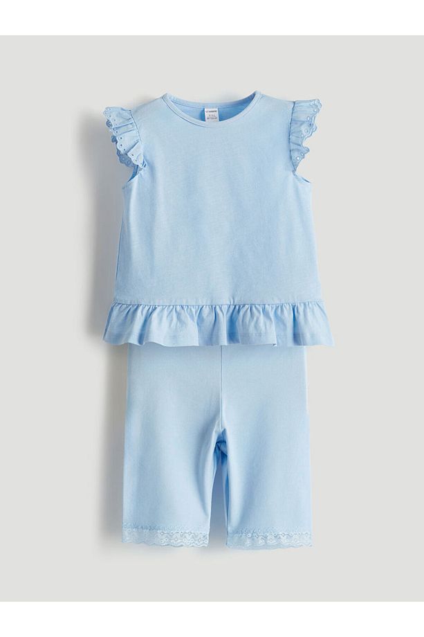LCW Kids Bisiklet Yaka Basic Kız Çocuk Bluz ve Tayt 2'li - 1
