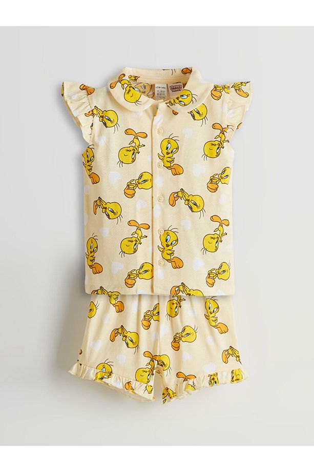 LCW baby Sarı Tweety Baskılı Kız Bebek Şortlu Pijama Takım - 1
