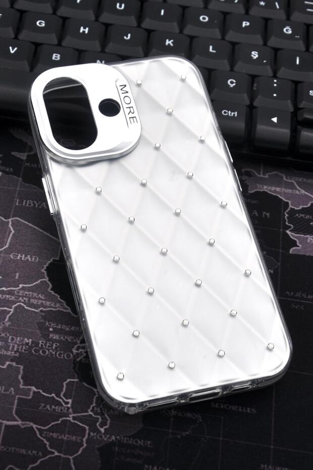 iPhone 16 Compatible Diamond Stone Hard Cover Case White