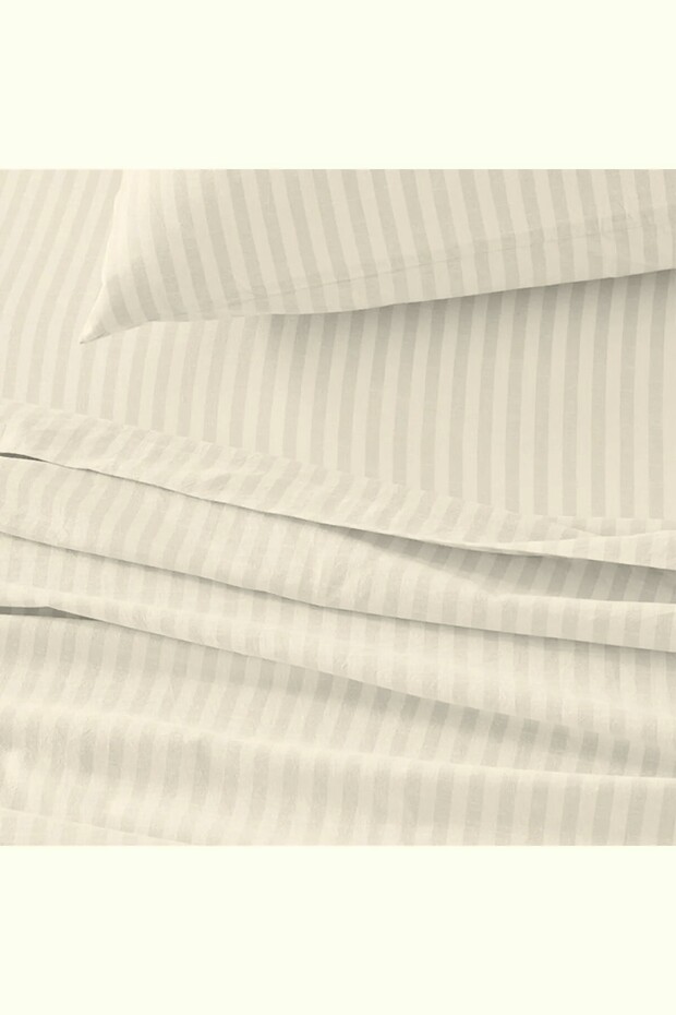 Striped Single Elastic Sheet Set with Ranforce 100% Cotton Pillowcase - 1