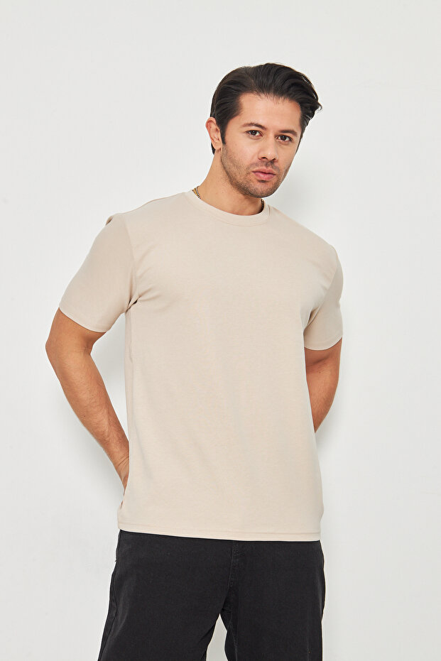 Men's Plain Basic Crew Neck 2 Thread Comfortable Fresh Textured Fabric T-Shirt Suitable for Daily Use - 1