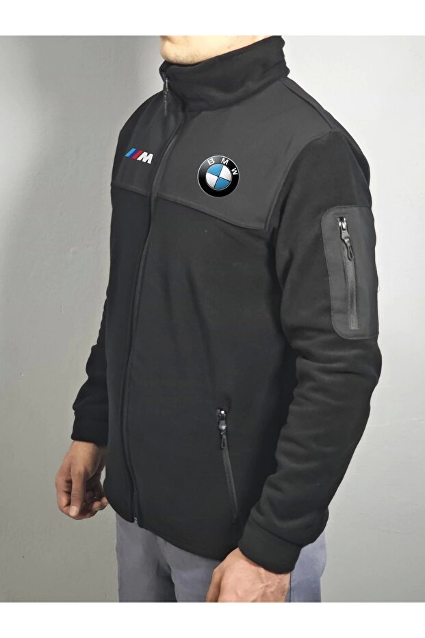سترة صوف بسحاب مطبوعة بشعار BMW