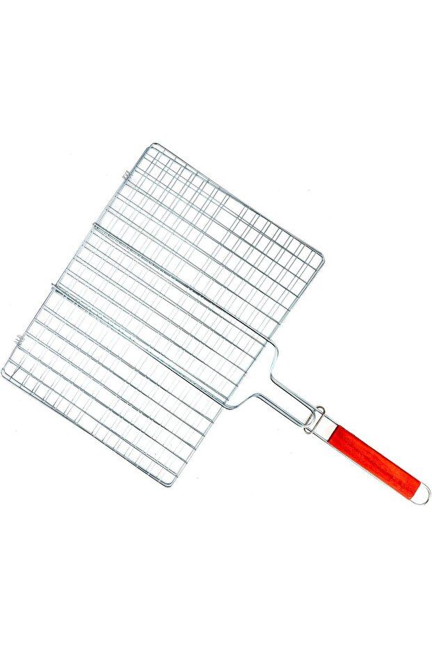 RF10371 BBQ Grill, Chromium-Plated Iron,Wooden Handle, Folding Basket for Fish & Veggies.
