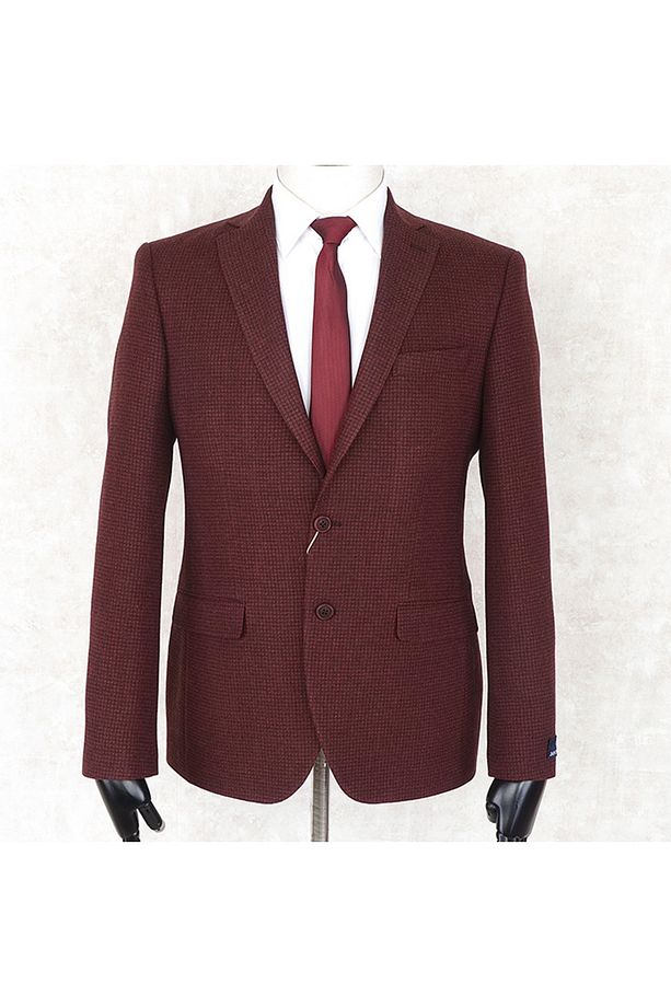 JAN CARLUCCİ Yünlü Erkek Regular Fit Mono Yaka Bordo Drop 4 Tek Ceket - 1