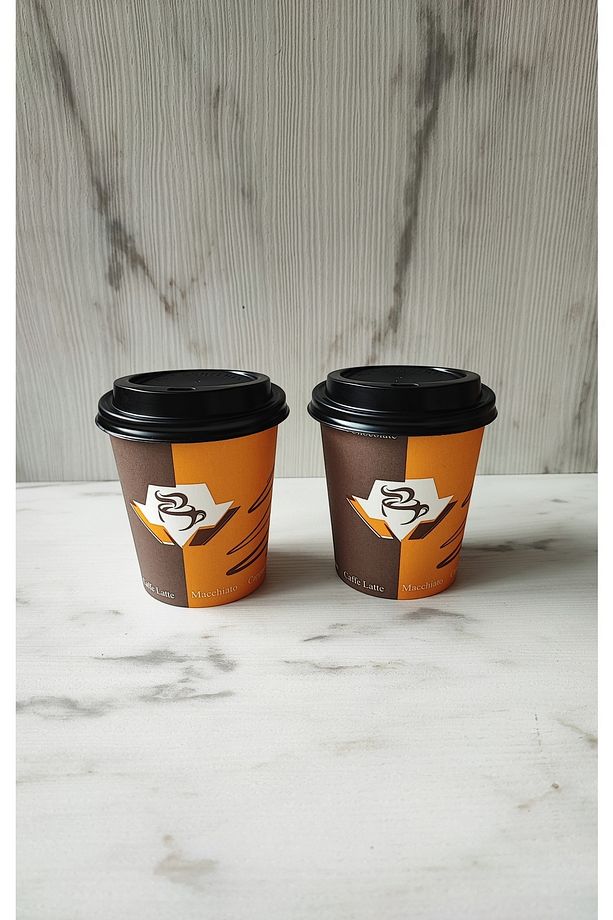 8 Oz Kapaklı Karton Bardak Latte Bardağı 100 Adet Bardak 100 Adet Kapak - 4