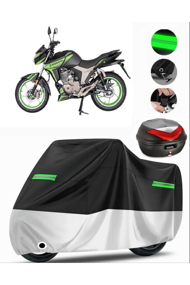 Mondial Kd 125 F Cbs Rear Bag Compatible Premium Motorcycle Tarpaulin (Lock Compatible) Black-Grey
