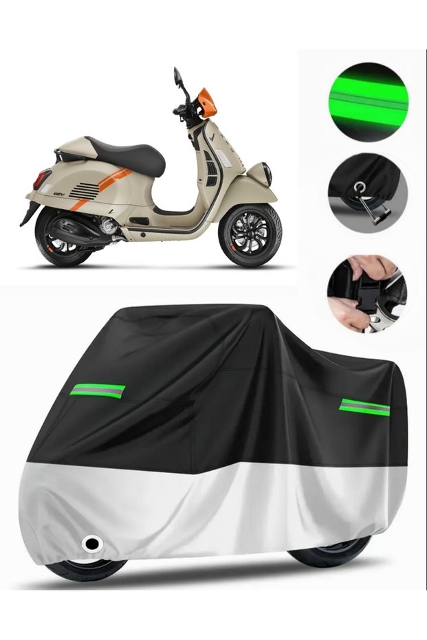 Vespa Gtv 300 Ie Rear Bag Compatible Motorcycle Tarpaulin Premium (Lock Compatible)-Black