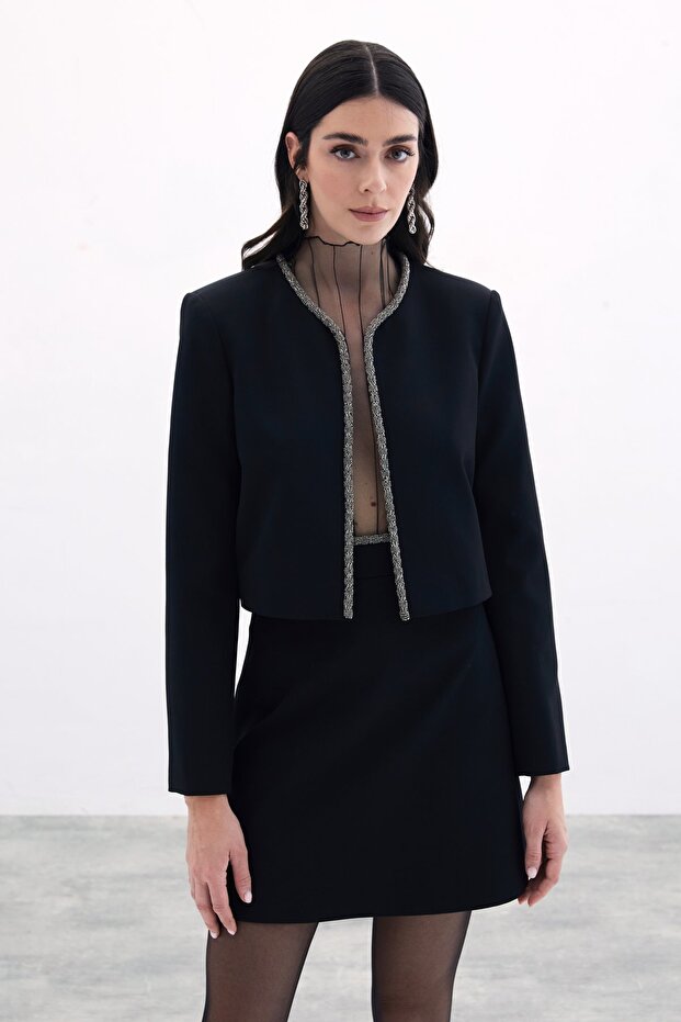 Beaded Short Jacket - Black - 1