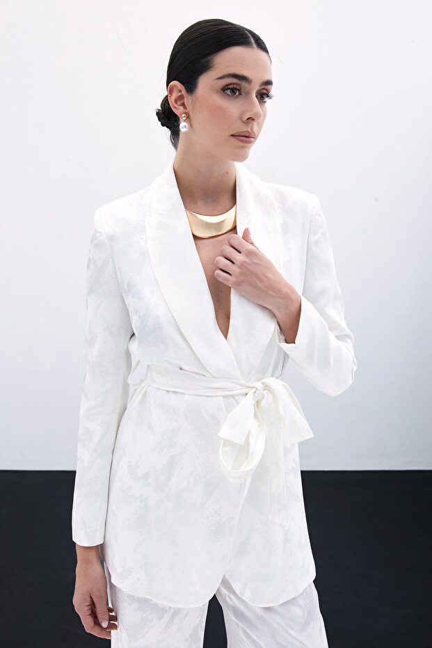 Tie-Up Jacquard Jacket - Ecru